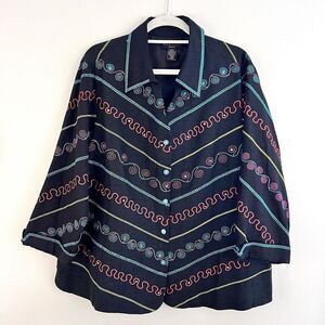 Funky Silkland 100% Silk Whimsical Colorful Button up Blouse Plus 20W